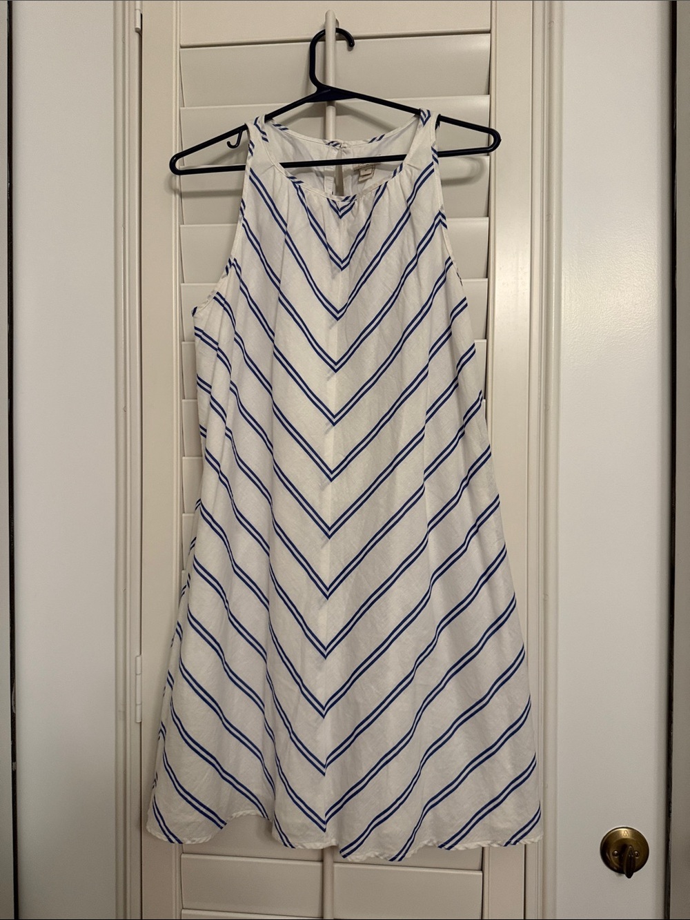J. Crew White Dress with Blue Chevron Stripes